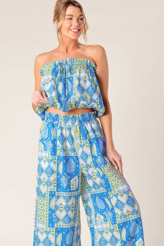 LET'S GET OUT OF TOWN WOVEN TOP AND PANT SET - By Baano