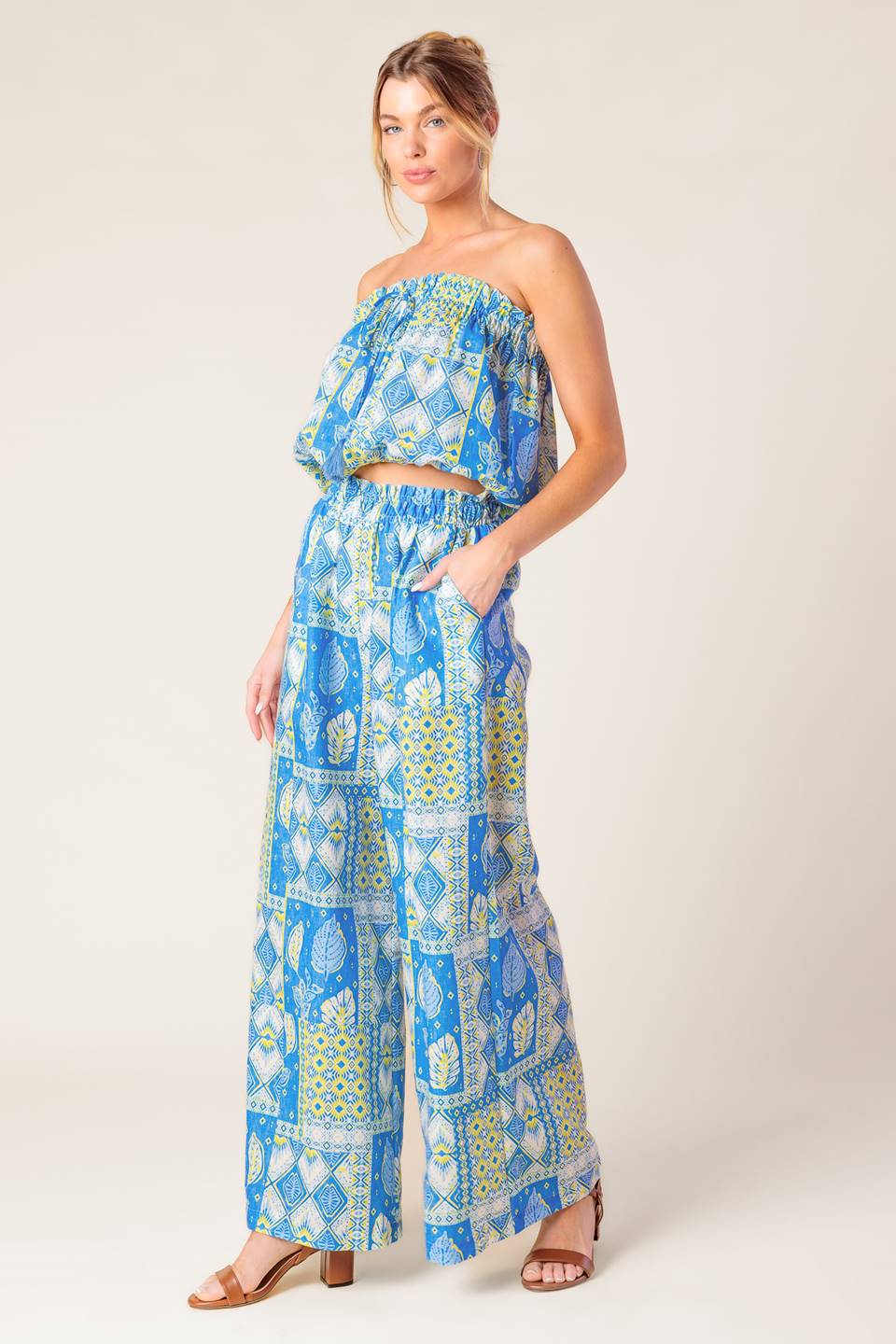 LET'S GET OUT OF TOWN WOVEN TOP AND PANT SET - By Baano