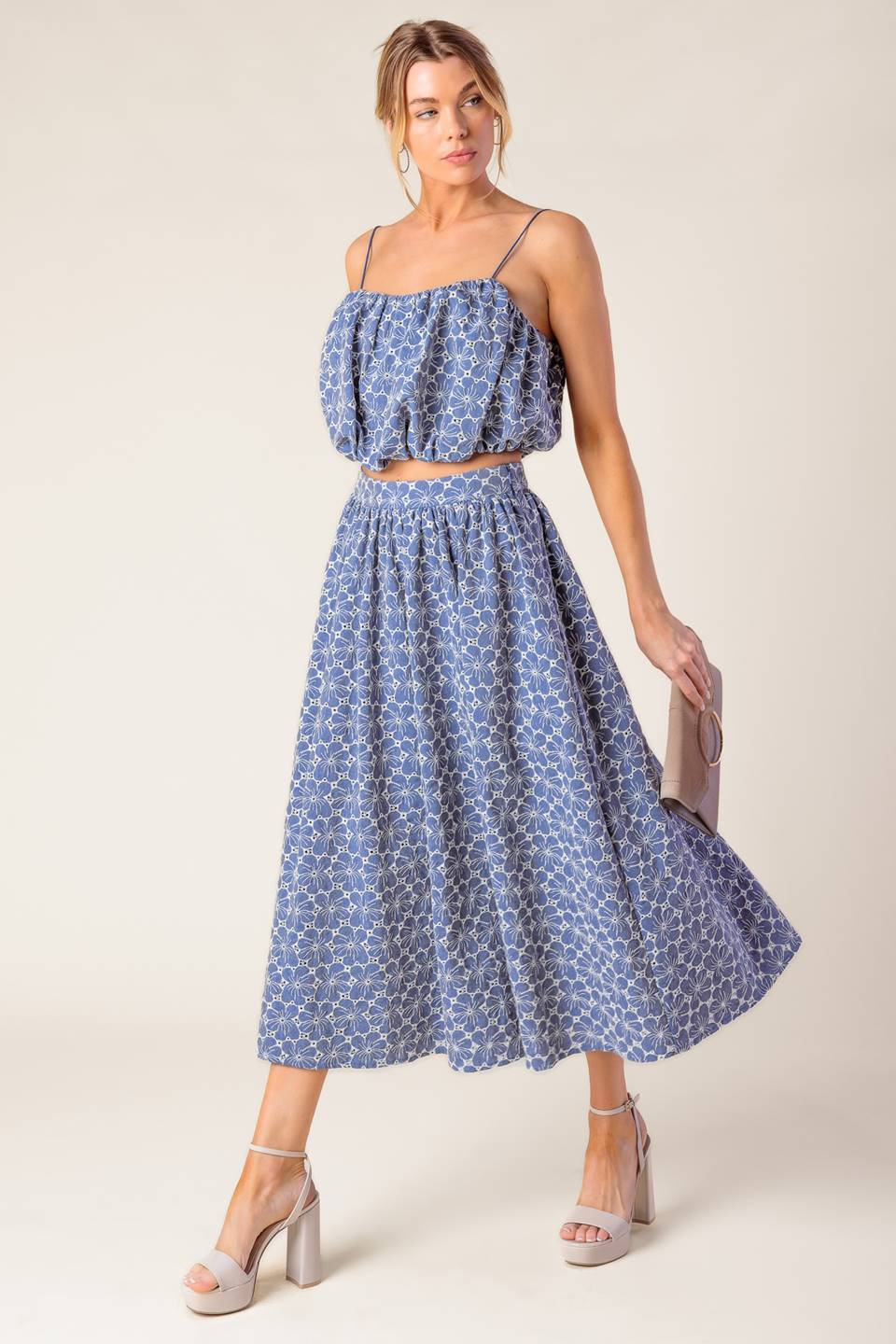 THE BEAUTY OF NOW WOVEN EYELET TOP AND SKIRT SET - By Baano
