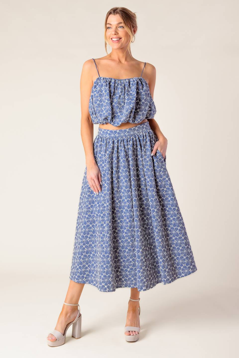 THE BEAUTY OF NOW WOVEN EYELET TOP AND SKIRT SET - By Baano