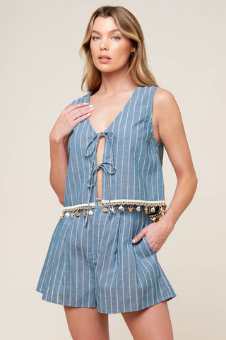 SONGS OF THE SKY WOVEN TOP AND SHORTS SET - By Baano