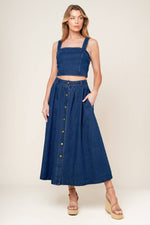 SIMPLY THE VIBE DENIM TOP AND SKIRT SET - By Baano