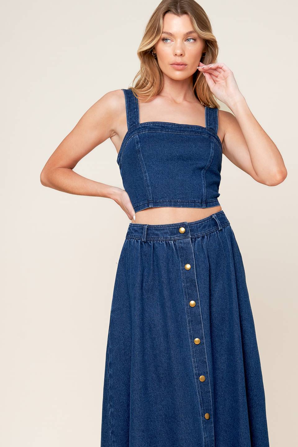 SIMPLY THE VIBE DENIM TOP AND SKIRT SET - By Baano