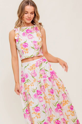 BOTANICAL BLISS WOVEN TOP AND SKIRT SET - By Baano