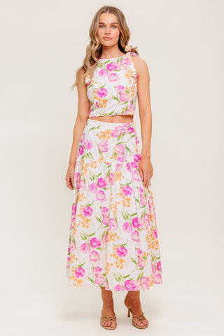 BOTANICAL BLISS WOVEN TOP AND SKIRT SET - By Baano
