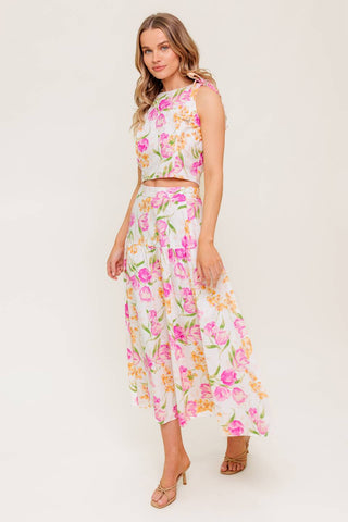 BOTANICAL BLISS WOVEN TOP AND SKIRT SET - By Baano