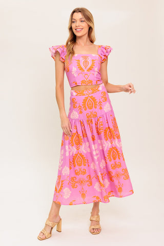 DISTANT SUN WOVEN TOP AND SKIRT SET - By Baano
