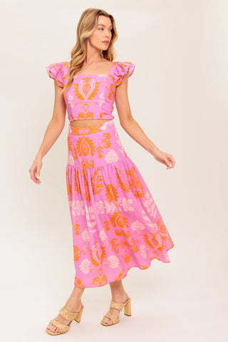 DISTANT SUN WOVEN TOP AND SKIRT SET - By Baano