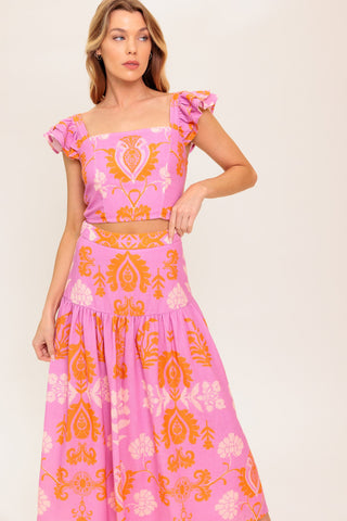 DISTANT SUN WOVEN TOP AND SKIRT SET - By Baano