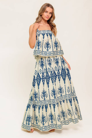 FLORAL RHYTHM WOVEN TOP AND SKIRT SET - By Baano