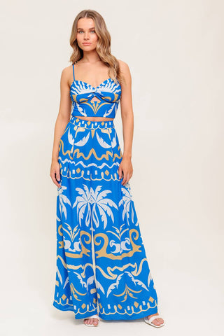 EVENING BLUE WOVEN CROP TOP AND PANT SET - By Baano