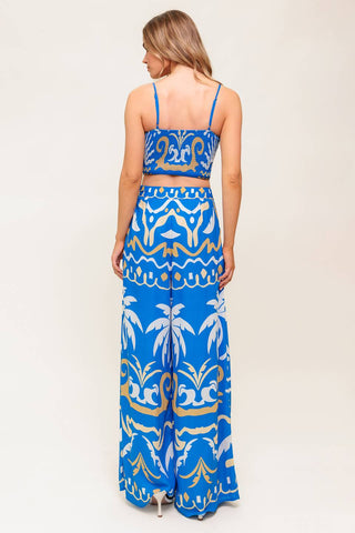 EVENING BLUE WOVEN CROP TOP AND PANT SET - By Baano