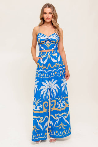 EVENING BLUE WOVEN CROP TOP AND PANT SET - By Baano