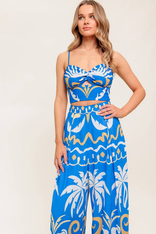 EVENING BLUE WOVEN CROP TOP AND PANT SET - By Baano