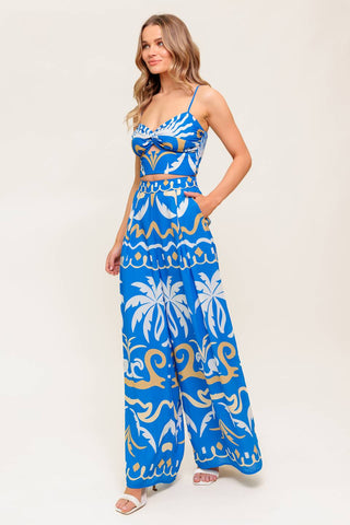 EVENING BLUE WOVEN CROP TOP AND PANT SET - By Baano