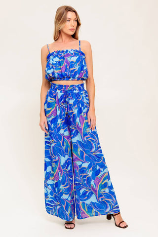 CHERISHED KISS BLUE WOVEN TOP AND PANTS SET - By Baano