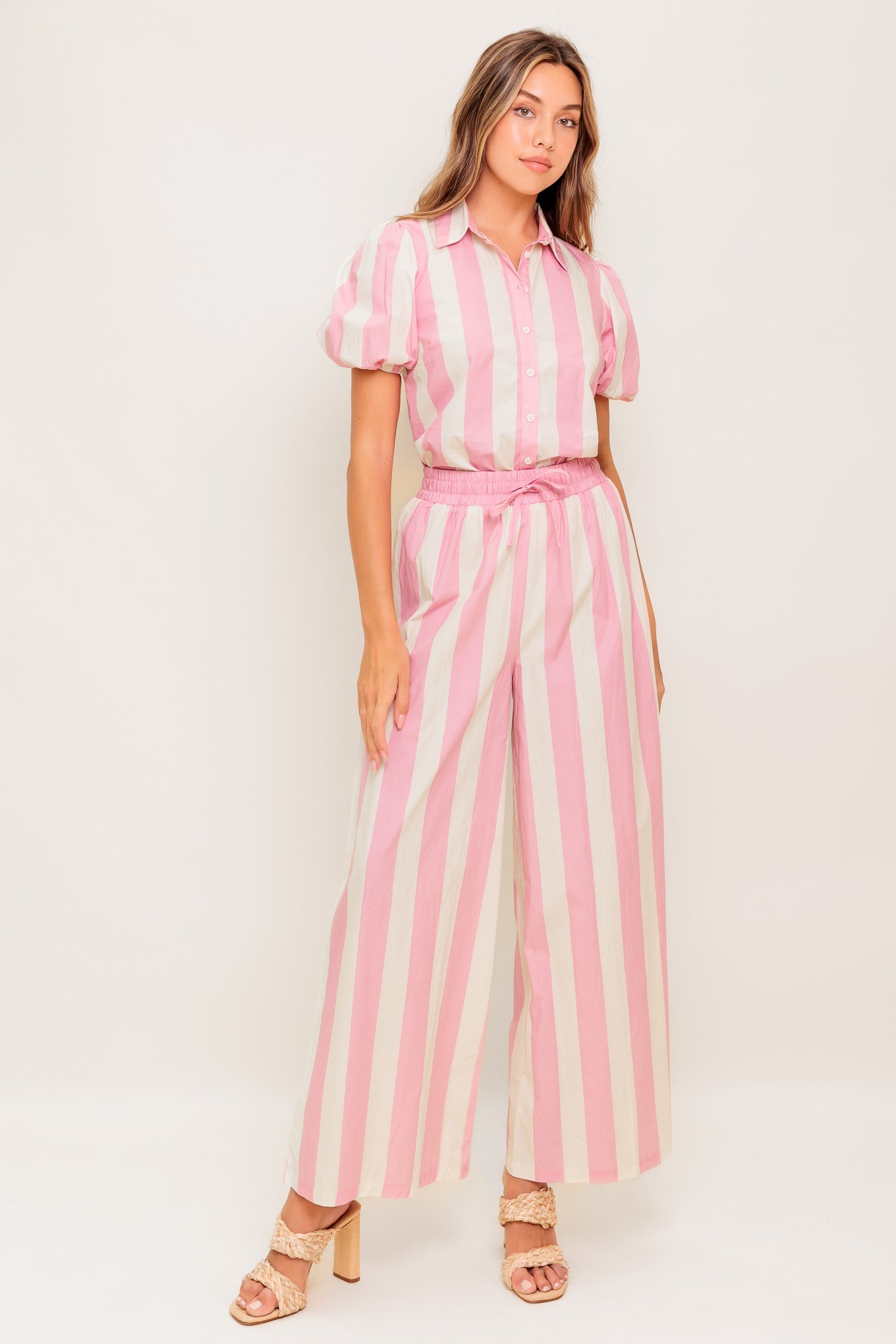 WINK & WALK STRIPE WOVEN TOP AND PANT SET - By Baano