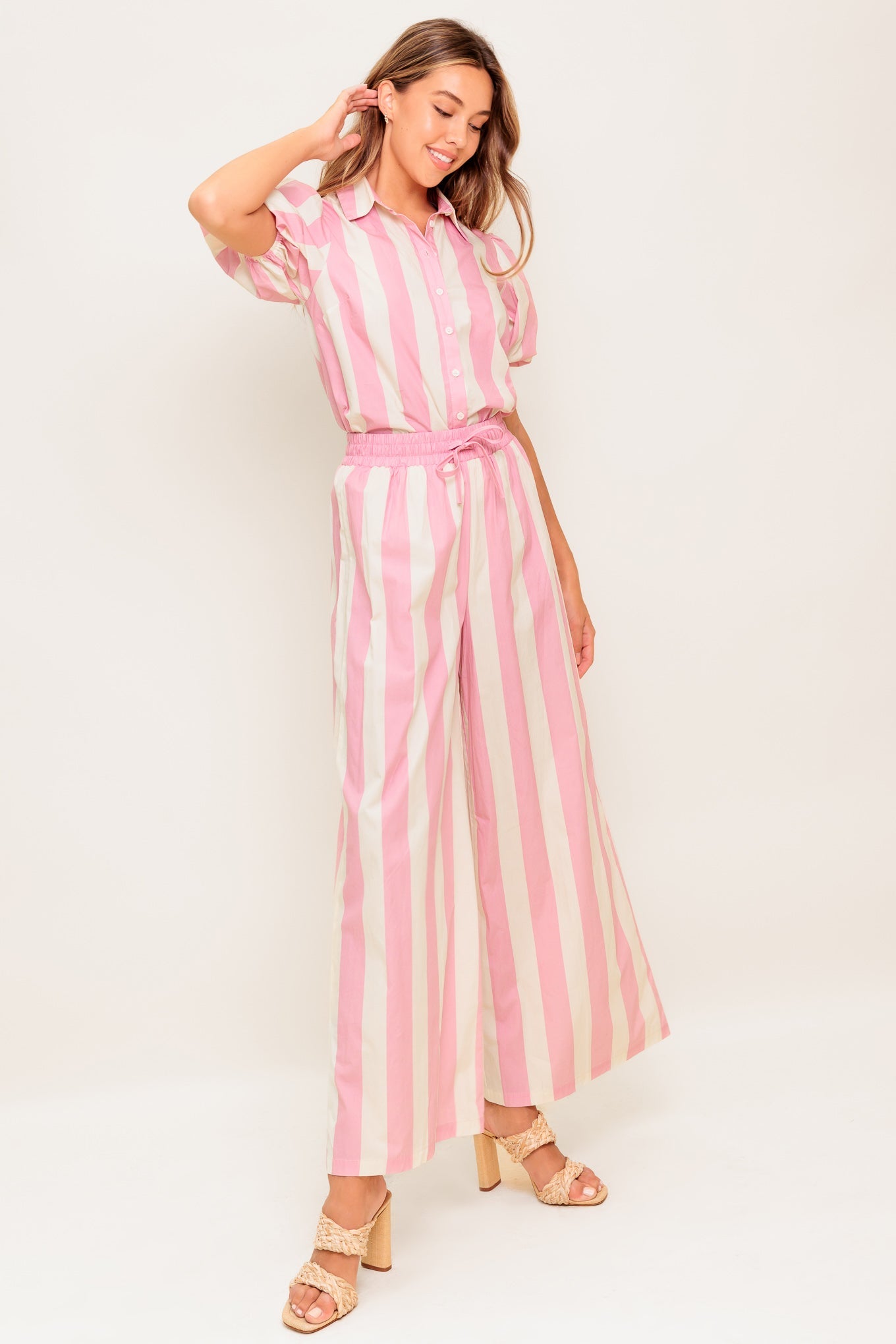 WINK & WALK STRIPE WOVEN TOP AND PANT SET - By Baano