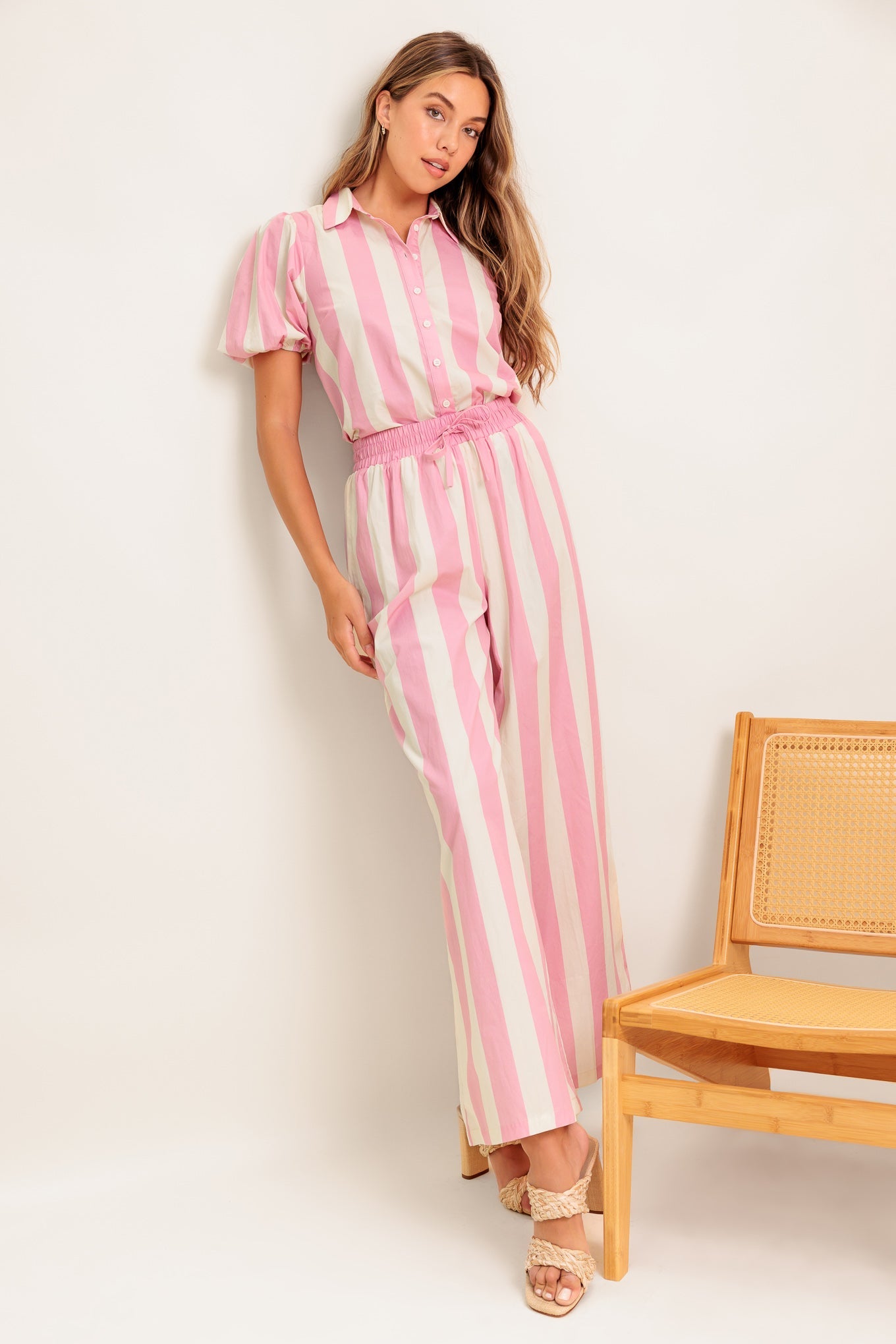 WINK & WALK STRIPE WOVEN TOP AND PANT SET - By Baano