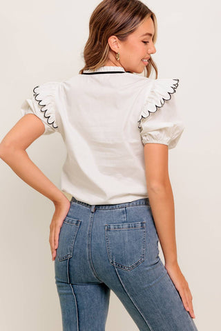 FRENCH WHISPER IVORY WOVEN TOP - By Baano
