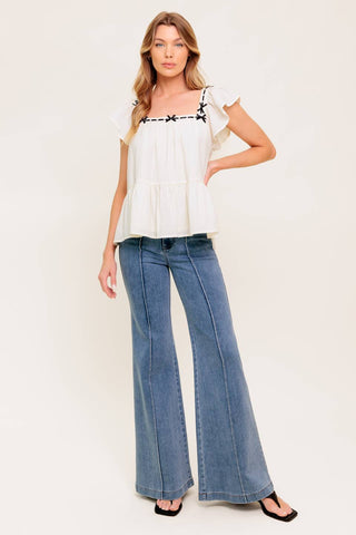 CELESTIAL CRUSH CREAM WOVEN TOP - By Baano