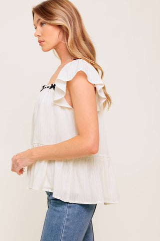 CELESTIAL CRUSH CREAM WOVEN TOP - By Baano