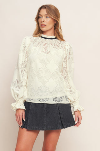 PRECIOUS LOOK IVORY WOVEN LACE TOP - By Baano