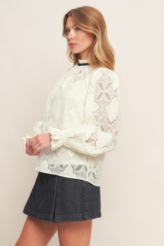 PRECIOUS LOOK IVORY WOVEN LACE TOP - By Baano