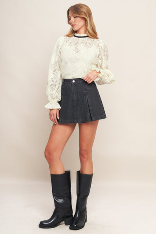 PRECIOUS LOOK IVORY WOVEN LACE TOP - By Baano
