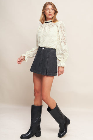 PRECIOUS LOOK IVORY WOVEN LACE TOP - By Baano