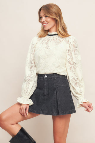 PRECIOUS LOOK IVORY WOVEN LACE TOP - By Baano