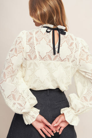 PRECIOUS LOOK IVORY WOVEN LACE TOP - By Baano