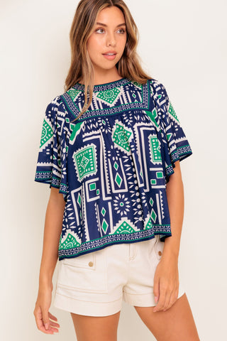 TILE ESCAPE EMBROIDERED WOVEN TOP - By Baano