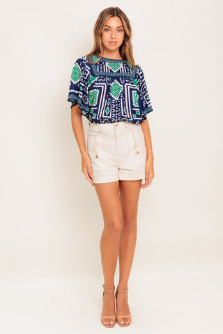 TILE ESCAPE EMBROIDERED WOVEN TOP - By Baano