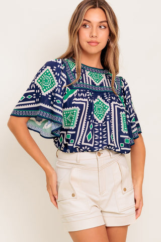 TILE ESCAPE EMBROIDERED WOVEN TOP - By Baano