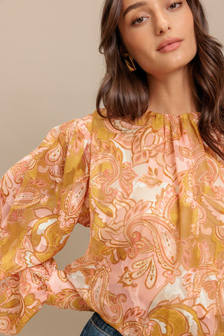 PAISLEY BREEZE  WOVEN JACQUARD TOP - By Baano