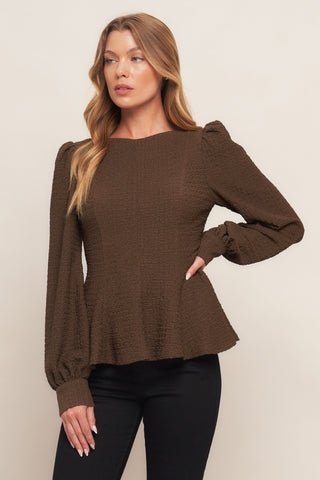 COFFEE DATE BROWN WOVEN TOP - By Baano