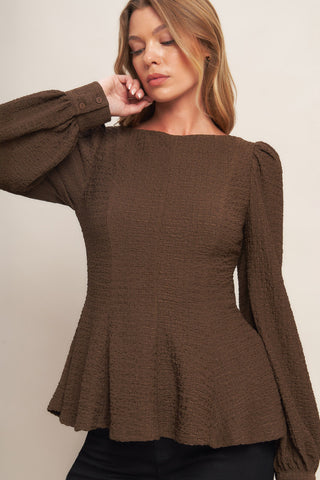 COFFEE DATE BROWN WOVEN TOP - By Baano
