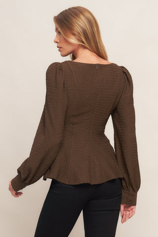 COFFEE DATE BROWN WOVEN TOP - By Baano