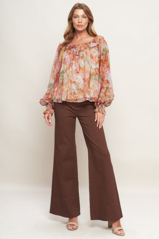 SOFT FLORAL RUST WOVEN TOP - By Baano