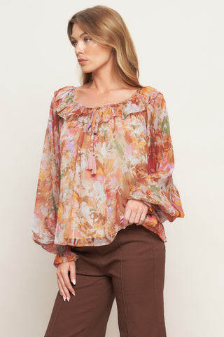 SOFT FLORAL RUST WOVEN TOP - By Baano