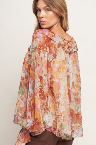SOFT FLORAL RUST WOVEN TOP - By Baano