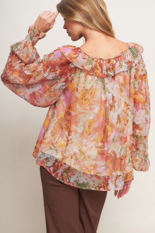 SOFT FLORAL RUST WOVEN TOP - By Baano