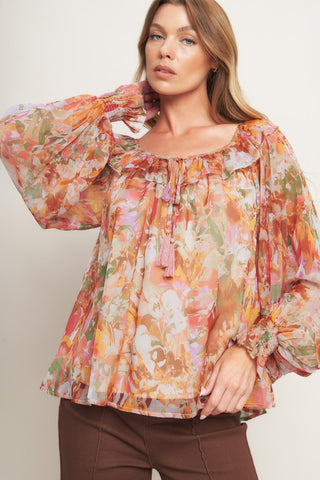 SOFT FLORAL RUST WOVEN TOP - By Baano