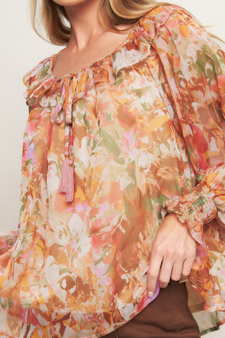 SOFT FLORAL RUST WOVEN TOP - By Baano