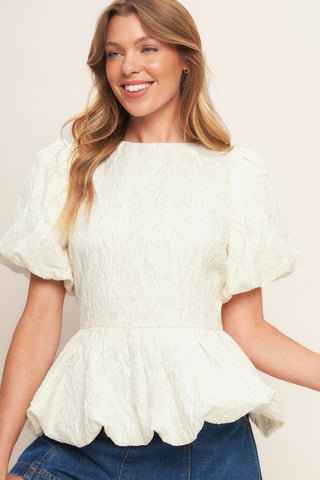 VANILLA SCALLOP WOVEN TOP - By Baano