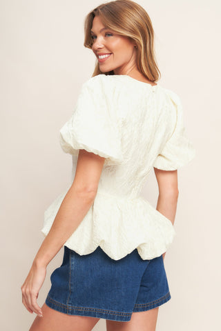 VANILLA SCALLOP WOVEN TOP - By Baano