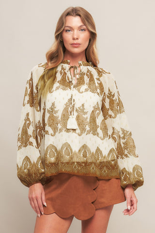 MOROCCAN SPICE IVORY WOVEN TOP - By Baano