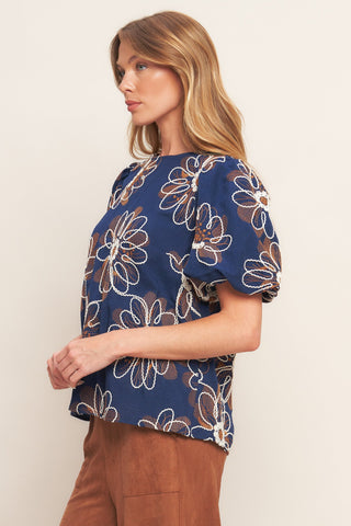 RETRO BLOOM PUFF SLEEVE WOVEN TOP - By Baano