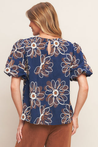 RETRO BLOOM PUFF SLEEVE WOVEN TOP - By Baano